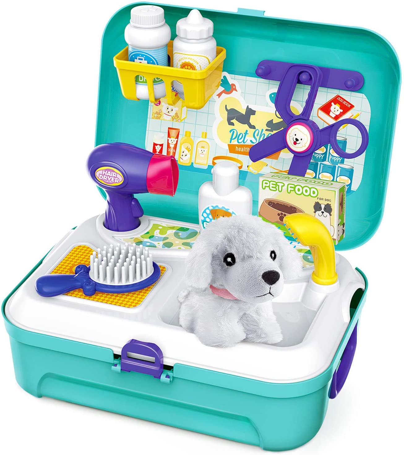 Pet Care Play Set Pretend Play Feeding Dog Backpack Vet Kit