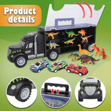 Dinosaur Truck Car Toys Transport Carrier with Dino Figures & Egg, Diecast Racing Car, Road Signs and Play Mat 37 PCS Vehicles Play Set for Children