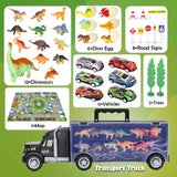 Dinosaur Truck Car Toys Transport Carrier with Dino Figures & Egg, Diecast Racing Car, Road Signs and Play Mat 37 PCS Vehicles Play Set for Children