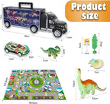 Dinosaur Truck Car Toys Transport Carrier with Dino Figures & Egg, Diecast Racing Car, Road Signs and Play Mat 37 PCS Vehicles Play Set for Children